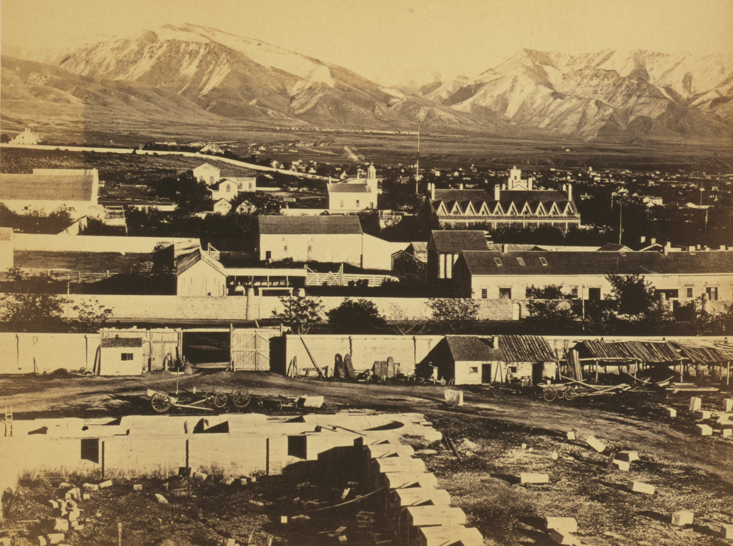 Camp Douglas, Utah, with the Wasatch Mountains in the background in 1868. Photo Courtesy of Library of Congress. 